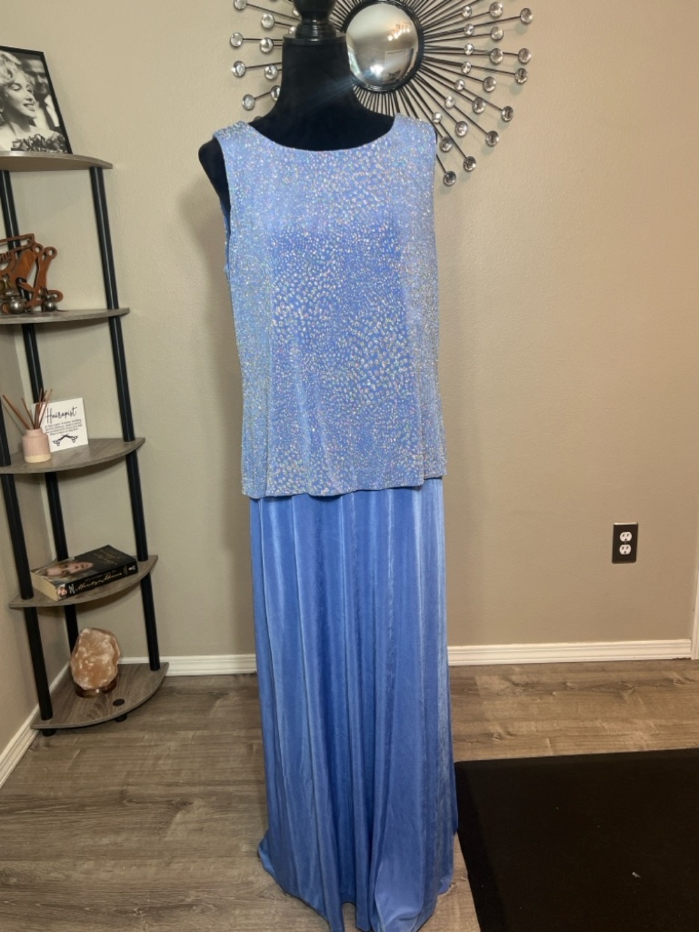 New  Alex Evenings Light Blue Sequined Two-Piece Evening Dress